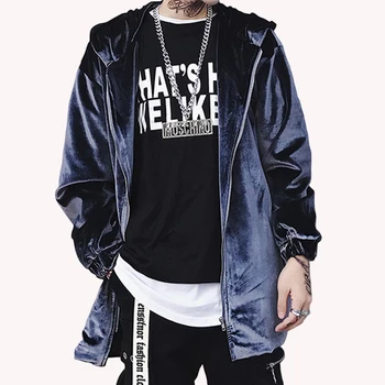 

Stylish Trench Coat Men Hood Long Mens Vintage Windbreaker Jcaket Velvet Gothic Manteau Punk Rave Mont Men Street Long Coat 6F2