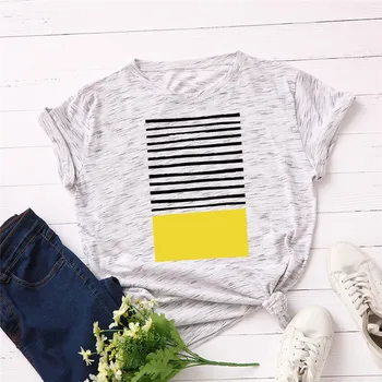 

Plus Size S-5XL New Striped Print T Shirt Women 100% Cotton O Neck Short Sleeve Summer T-Shirt Tops Casual Tshirt Women Shirts