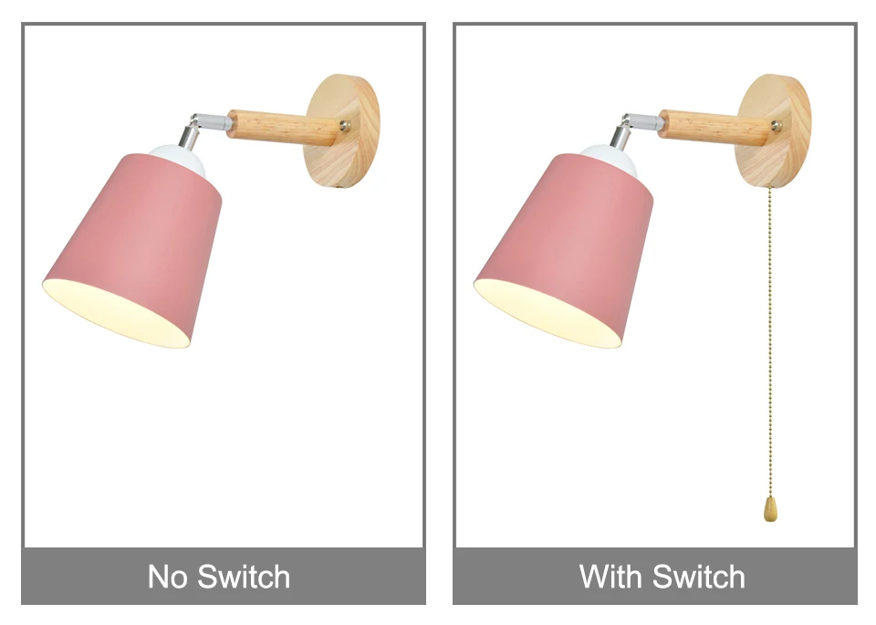 Скандинавский деревянный настенный светильник s прикроватный настенный светильник E27 с выключателем на молнии современный настенный светильник для спальни macaroon 6 цветов 85-285 в