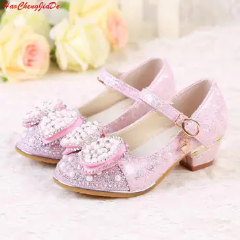 

Children girl's girl princess bling pear crystal lace shoes single Leather Shoes fashion dance High-heeled 27-37