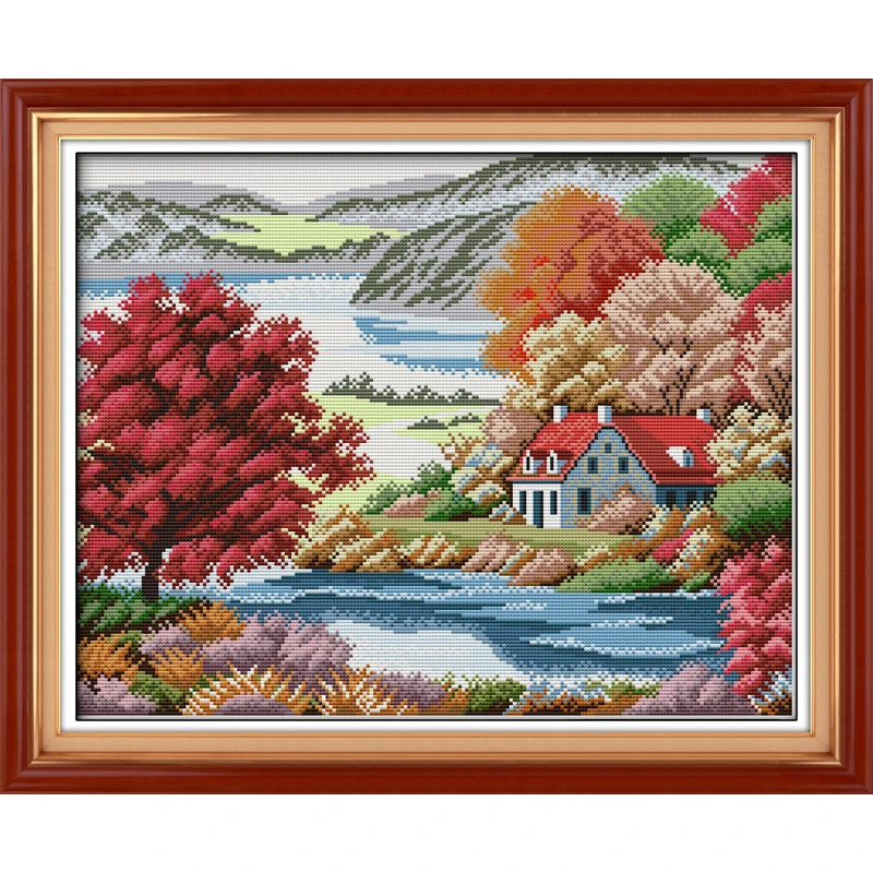 

Everlasting love Red maple homeland Chinese cross stitch kits Ecological cotton printed 11CT DIY Christmas decorations for home