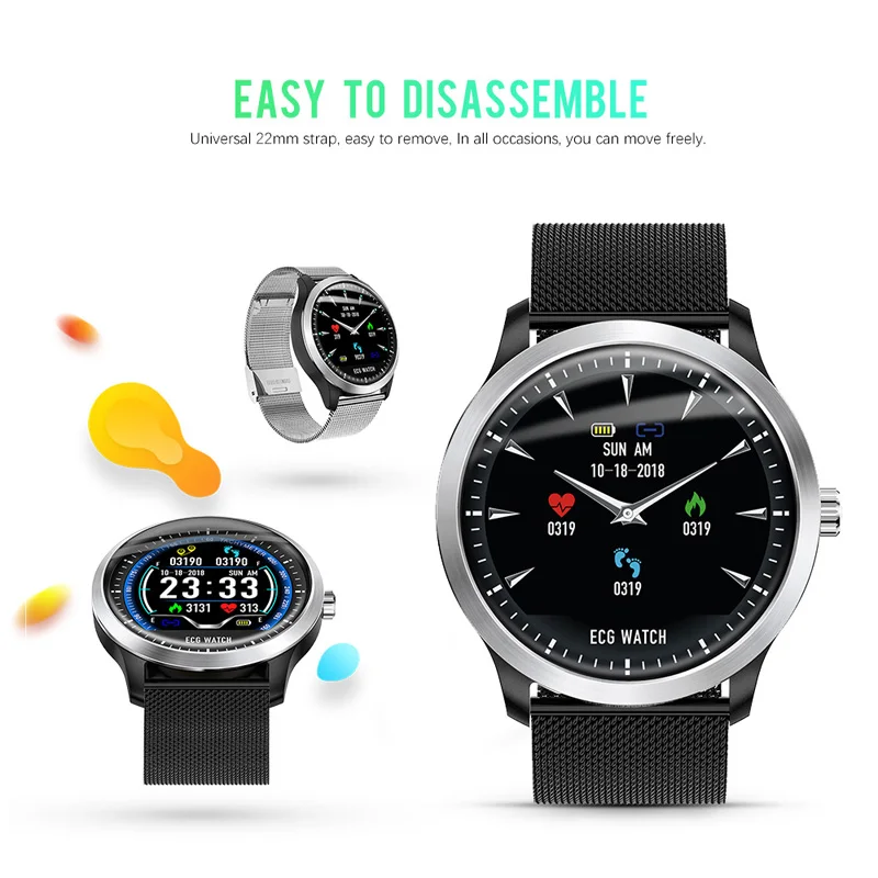 YN58 ECG PPG smart watch with electrocardiograph ecg display holter ecg heart rate monitor blood pressure smartwatch