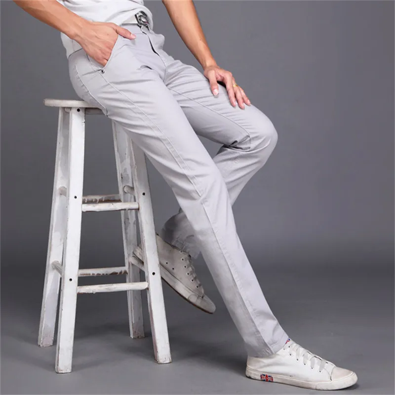 2019 New Thin Pants Men Business Casual Pants Plus Size Cotton Slim Straight Summer Fashion Solid Color Trousers Men
