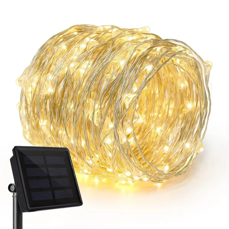 

Solar Power Copper Wire Led String lights Waterproof Outdoor led Fairy Garland Christmas Party Wedding Happy Birthday Decoration