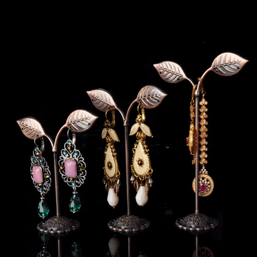 2018 New 3 Pcs Alloy Earrings Display Leaf Shape Stand Showcase Earrings Display Stand Jewelry Organizer Holder Gift