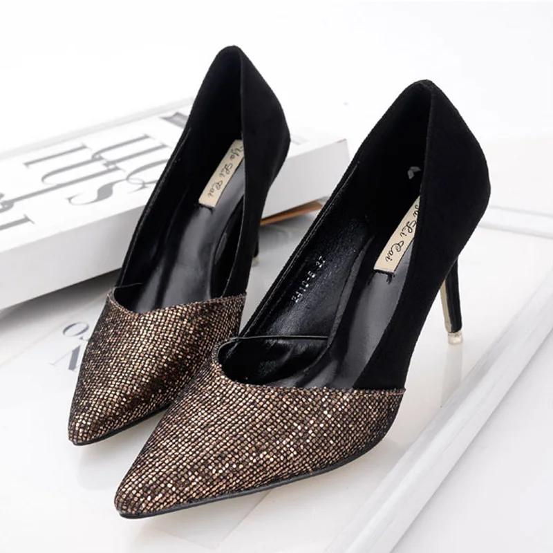 2016 New Brand Fashion font b Women b font Pumps Sequined Thin High Heel Pumps Shoes