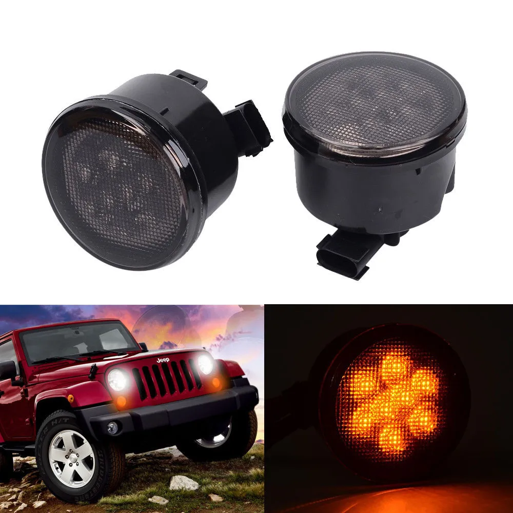 Smoked Amber Front Grille Turn Signal Light For Jeep Wrangler JK 07 15