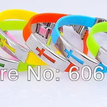 24 шт. смешивания Цвет крест силиконовый браслет Нержавеющая сталь Пряжка Браслеты