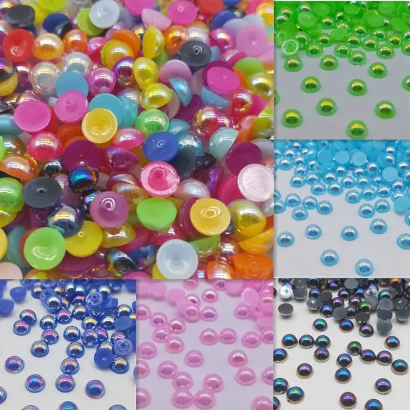 

DIY Decorations 6/8mm 100pcs Imitation pearls AB Accessories Half Round Pearls Colorful Flat Back Charms Beads Jewelry Nail