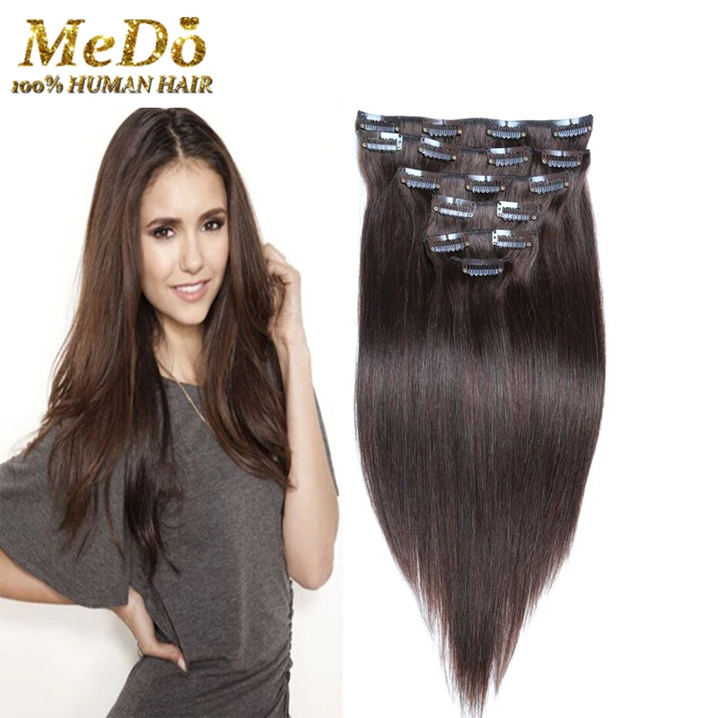 7A 100% Brazilian Virgin Remy Clip In Hair Extensions 7/10 pcs/set Full Head Natural Brown Straight Clip in Human Hair Extension