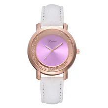 P669 LVPAI Purple Mirror Fashion Casual Quartz Leather Band  Analog Wrist Watch