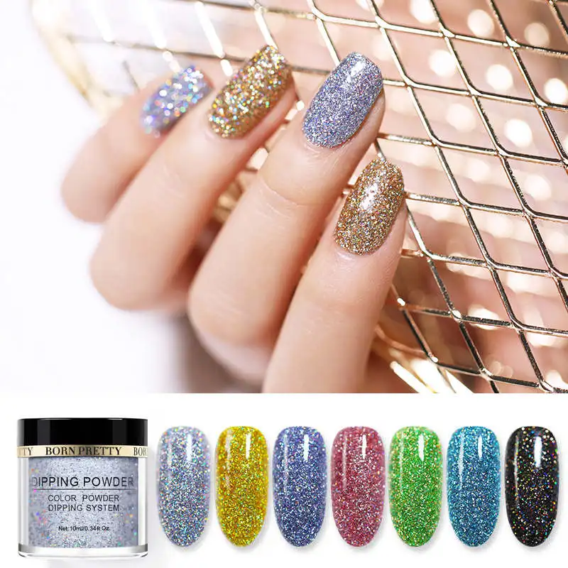 BORN PRETTY 10ml Holographic Glitter Dipping Powders French Natural
