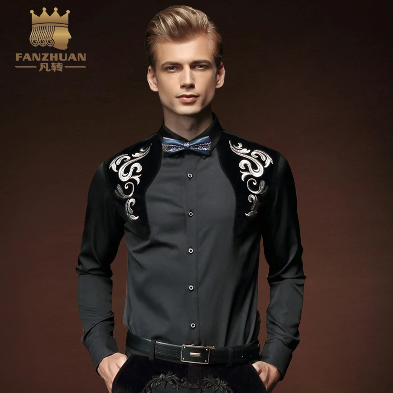 

FANZHUAN 2017 Autumn new Fashion Men's Clothing Long-Sleeved Shirt Men's Self-Cultivation Stitching Clothes On The Size Of M-5X