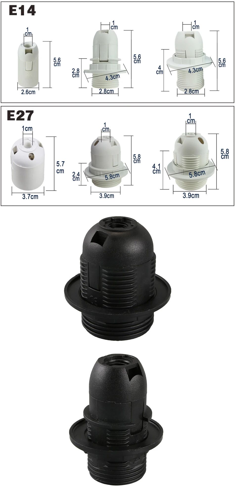 5 шт., высокое качество, белые, черные, 2A 250V E14/E27 винт карты-тип держателя лампы CE сертификации e14 e27 разъем