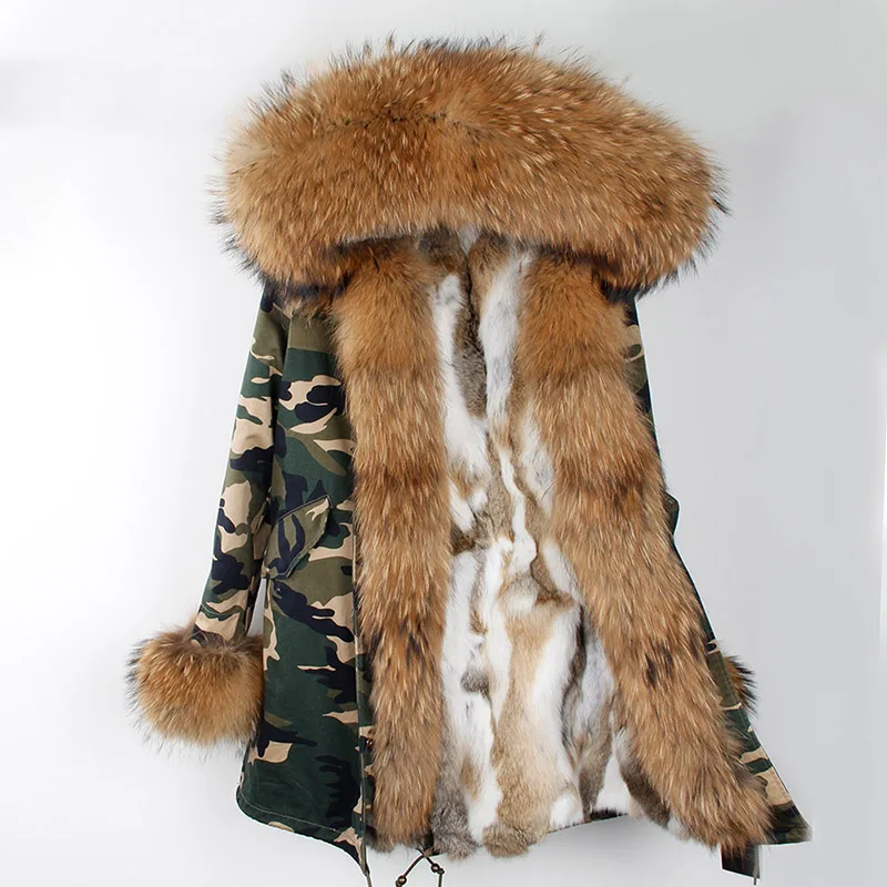 Lassie Женская зимняя высокая мода большой натуральный Лисий мех с капюшоном манжеты Длинные куртки женские натуральный кроличий мех толстые теплые пальто парки - Цвет: C3