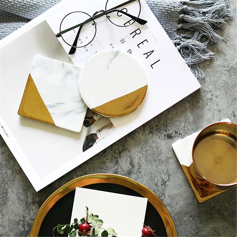 3 Styles Dali Marble Cup Mat Gold Marble Coaster Cup Mat