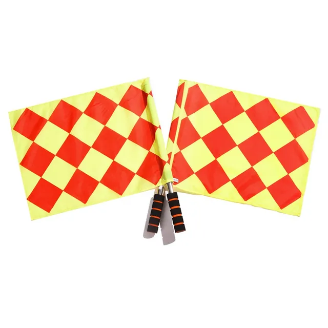 1pair Soccer Linesman Referee Flags Red Yellow Checkered Offside Hand Flags for Soccer Football