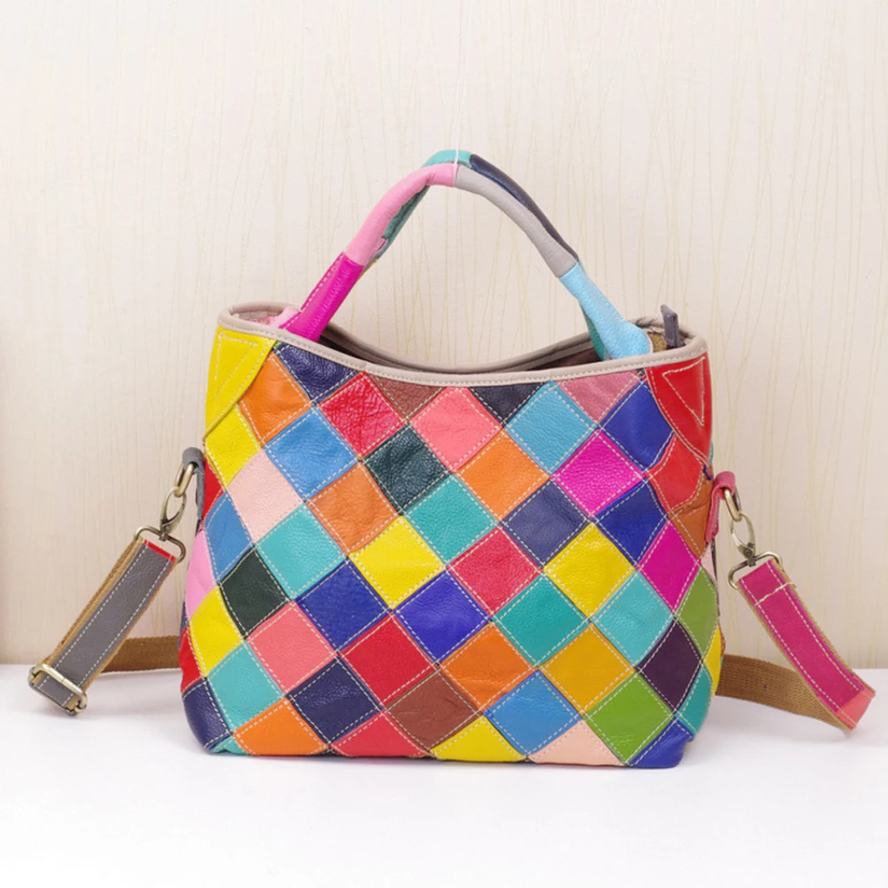 

Fashion Genuine Leather Plaid Pattern Handbags Personality Women Shoulder Bags Large Capacity Outdoor Travel Lady Messenger Bags