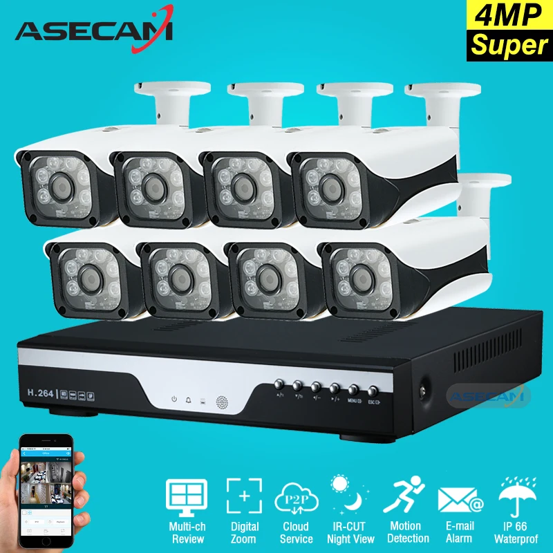 

New Super 8CH HD AHD 4MP Home Outdoor Security Camera System Kit 6led Array Video Surveillance Bullet CCTV Camera P2P