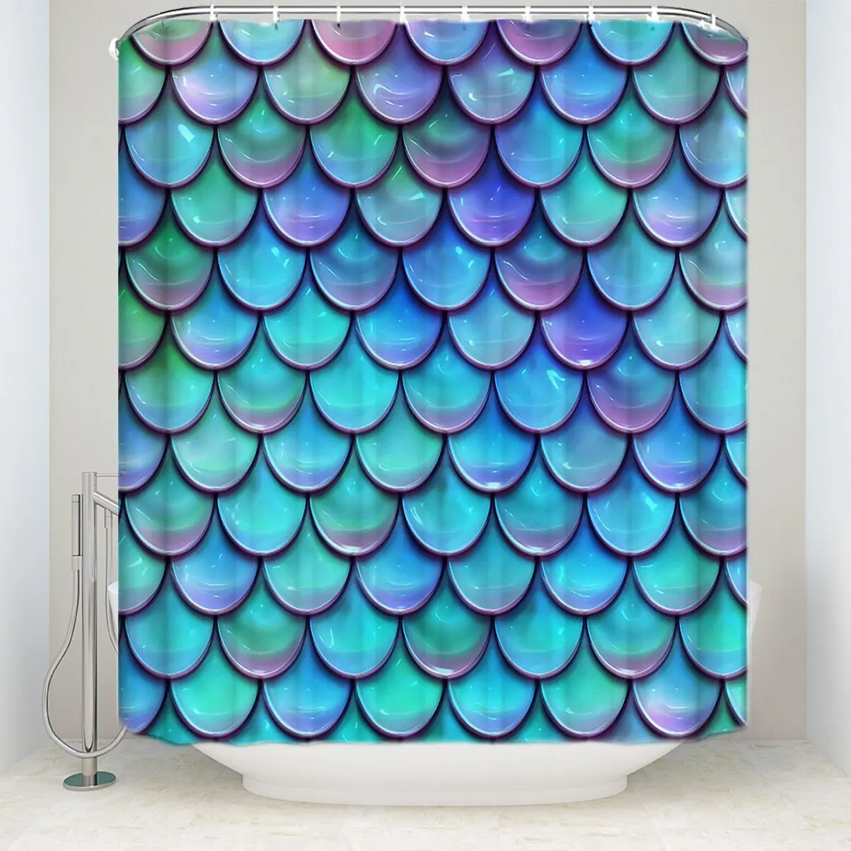 Fish Scales Purple Blue Waterproof Polyester Fabric Shower ...