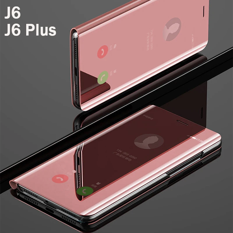 

Flip Smart Mirror Phone Cover,case,For Samsung galaxy J6 plus 2018 J6plus j 6 Leather Clear View Standing Rose Gold Back Cases