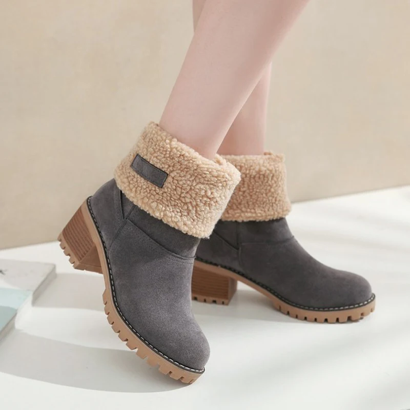 warm square heel snow boots