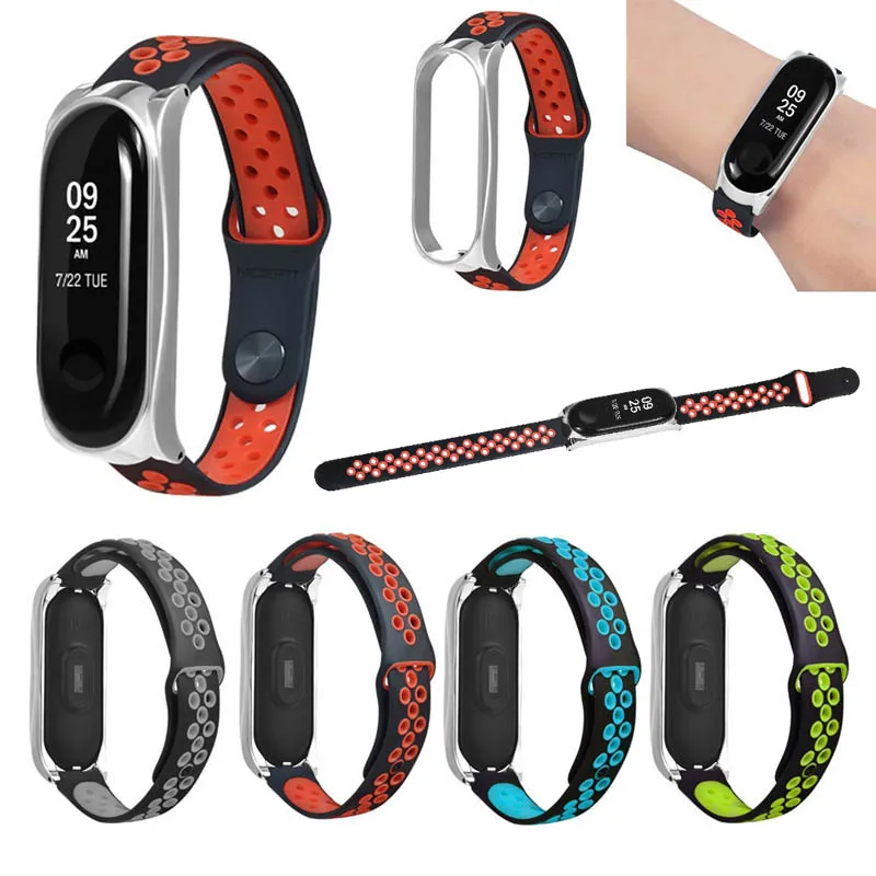 

Silicone Watchband Bracelet Strap Replacement Band Metal Frame for XiaoMi Miband 3 @JH