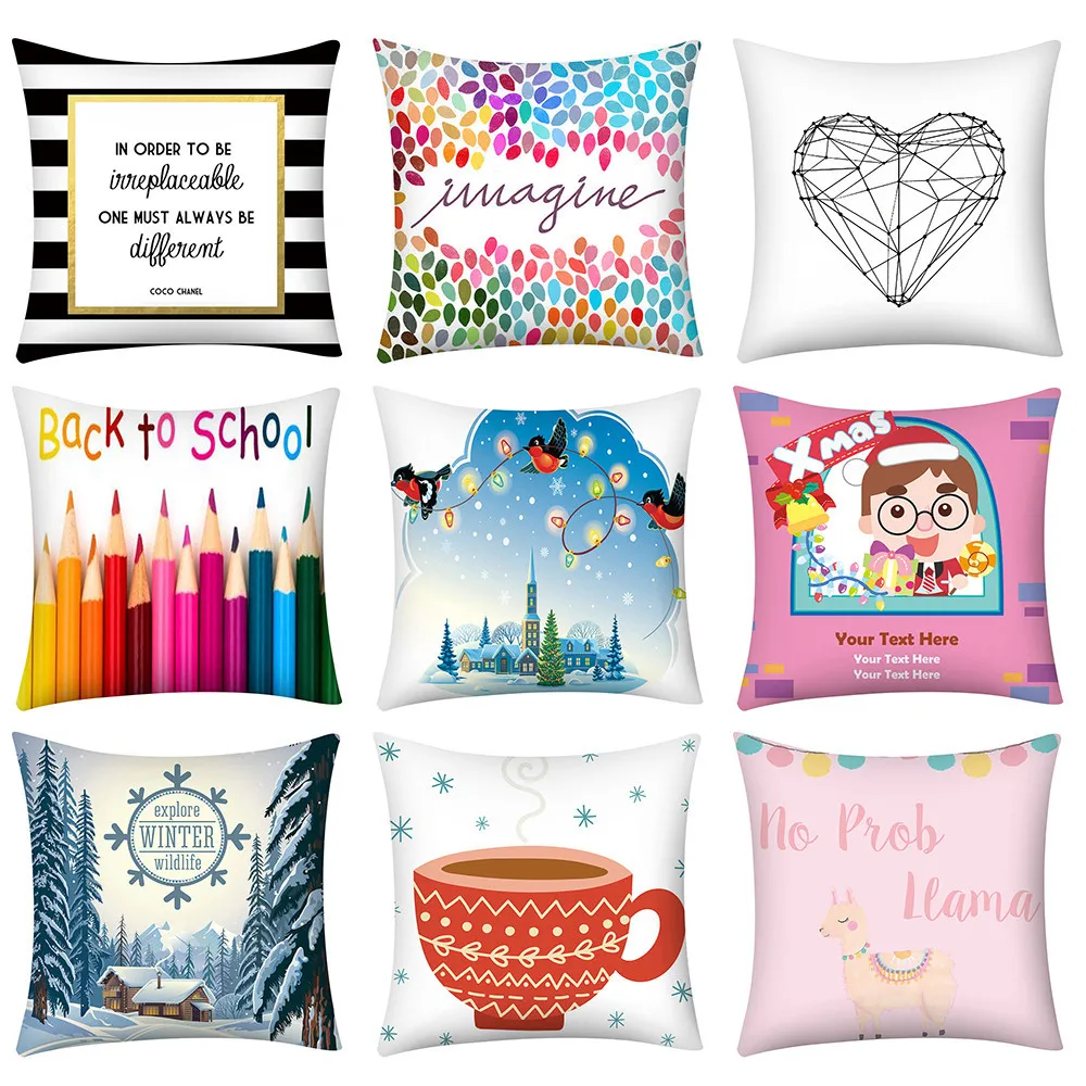 

ISHOWTIENDA Print Pillow Case Polyester Sofa Car Cushion Cover Home Decor square printed Cushion cover polyester