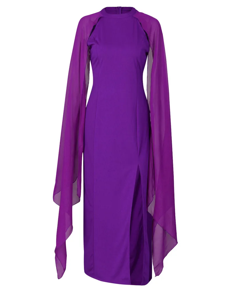 Осенне-зимние вечерние платья для женщин, Модное шифоновое платье с рукавом «летучая мышь», сексуальные длинные платья макси с разрезом по бокам
