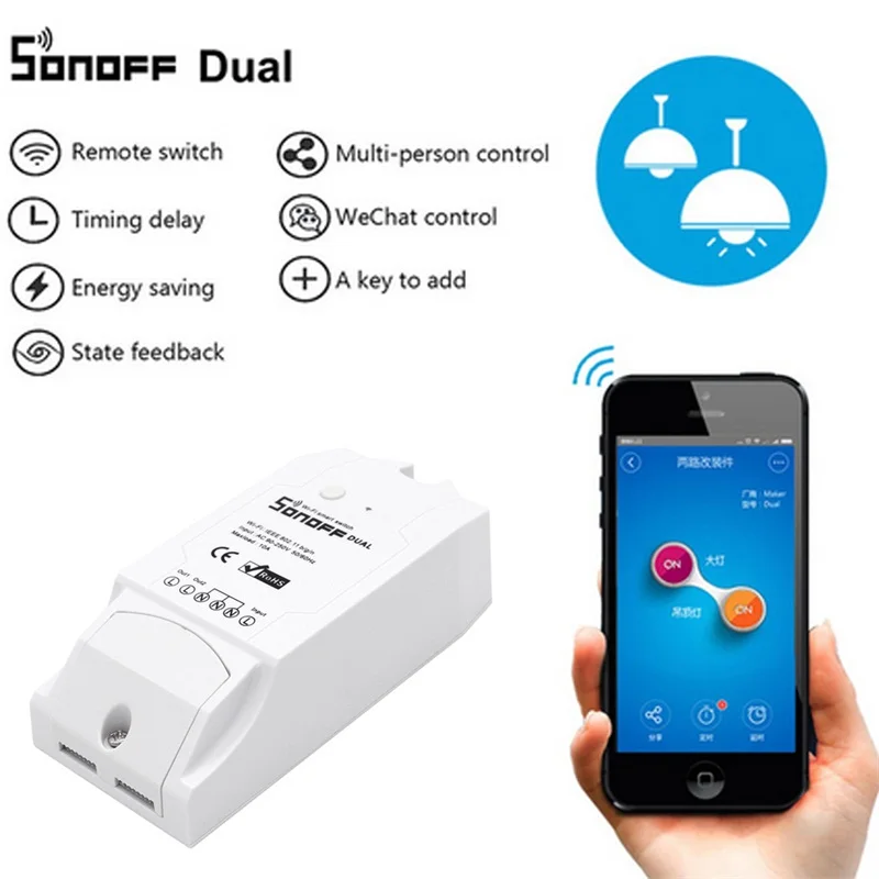 

Sonoff Dual Smart Switch Home Remote Control Sonoff 2CH Wifi Wireless Switch Universal Module Timer Wi-fi Smart Home Controller