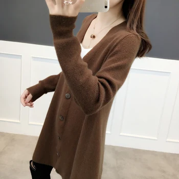 

ropa de invierno para mujer 2019 Women Sweaters V Neck Long Sleeve Solid Cardigan Long Knitted truien dames