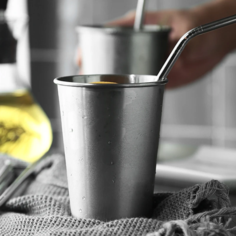 Stainless Steel Pint Cups LargeSmall Durable Kids Cup Metal Tumblers Juice Cocktail Iced Tea Cup Home Bar Camping Drinking Mugs (2)