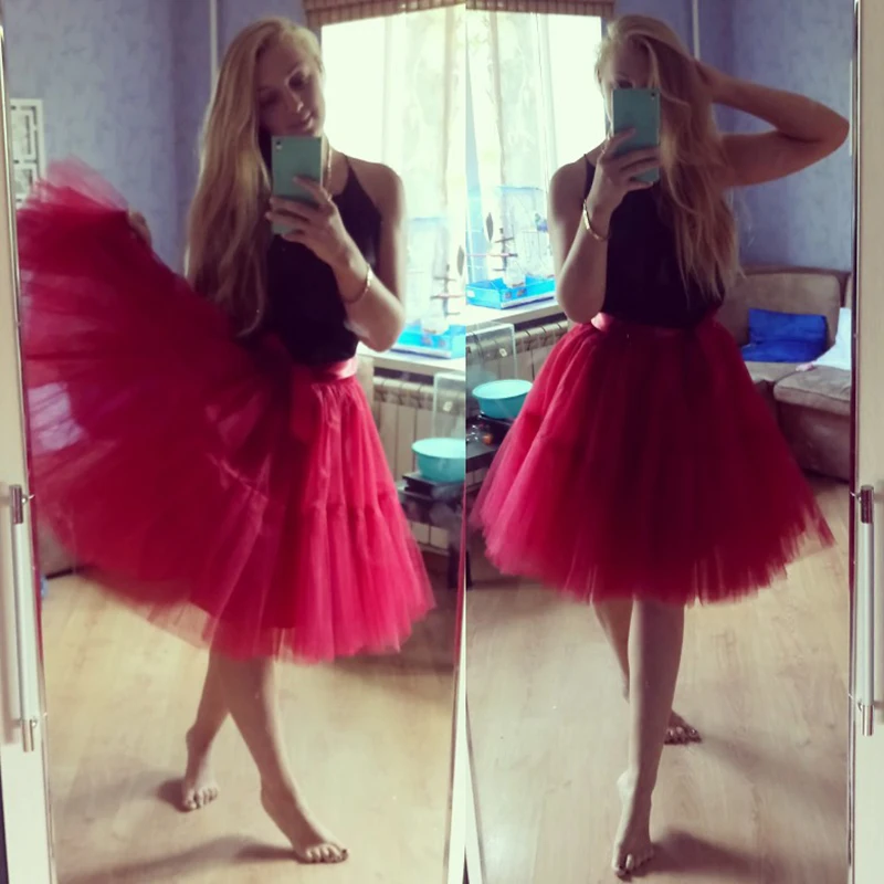 Fashion 5 Layers 60cm Tutu Tulle Skirt Vintage Midi Pleated Wedding Skirts Womens Lolita Petticoat faldas Mujer saias jupe Skirts