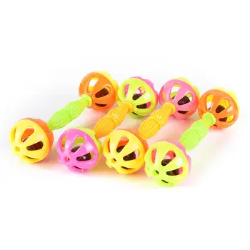 

Wholesale 2Pcs Two-head Shaking Dumbells Hand Bell Early Educational Development Toys Random color for Baby Kid gift