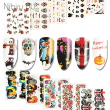 12 шт./компл. Хэллоуин Водные Наклейки для ногтей призрак черепа тыквы дизайн слайдера наклейки для украшения для ногтей, инструменты для маникюра