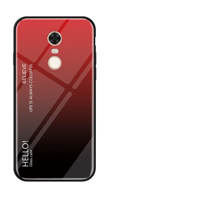 Red Модный градиентный чехол из закаленного стекла для Xiaomi Redmi 5, мягкий силиконовый защитный чехол-бампер для Redmi 5 PLus, классный чехол - Цвет: Red