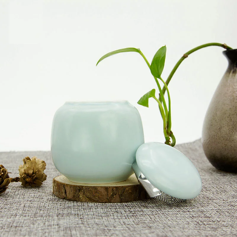 Blue Airtight 30g Matcha Caddy Porcelain Mini Tea Empty Storage canister Matcha Powder Tea Can Sugar Caddy China Jar Decoration