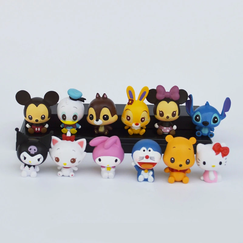 Disney Игрушечные лошадки 12 шт./лот Kawaii аниме Микки и Минни Маус Мышь PVC Фигурки рисунок «Hello Kitty» Doraemon фигурки дети Игрушечные лошадки для Обувь