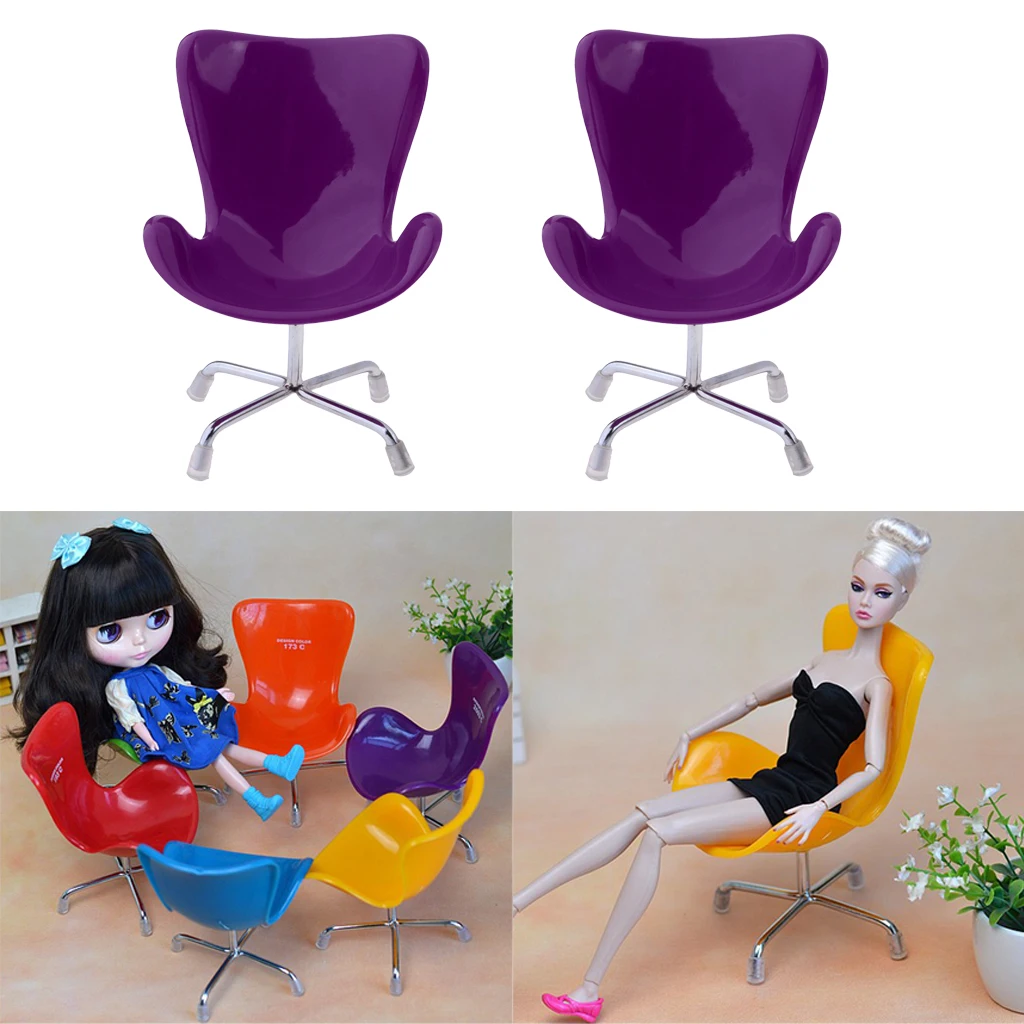 2 Pieces 1/6 Dollhouse Miniature Furniture Chair Model for Doll Decor Purple