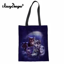 Бесшумные дизайнерские 3D волчий узор Модные женские многократного использования холщовые сумки для девочек складная сумка для похода в магазин шоппинг холщовые сумки