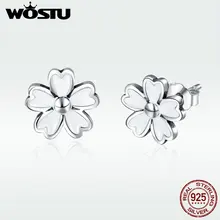 WOSTU Аутентичные 925 пробы серебряные серьги-гвоздики в виде цветка маргаритки для женщин, юбилейные простые серебряные ювелирные изделия с эмалью, подарки DXE418