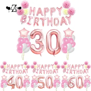 

ZLJQ 30th 40th 50th Birthday Party Decorations Kit Rose Gold Happy Birthday Balloon Banner - Perfect 60 Years Old Party Supplies