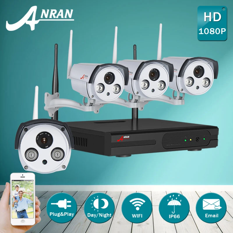 Plug And Play 4CH  CCTV System H.264 P2P 1080P HD  WIFI  IP Camera 2 Array IR Outdoor Security Surveillance Camera 2TB HDD