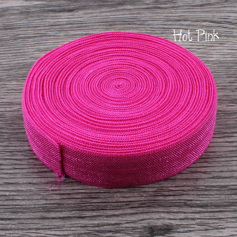 30yards/lot 5/8" (16mm) Hot Pink Shiny Solid Fold Over Elastic Ribbon