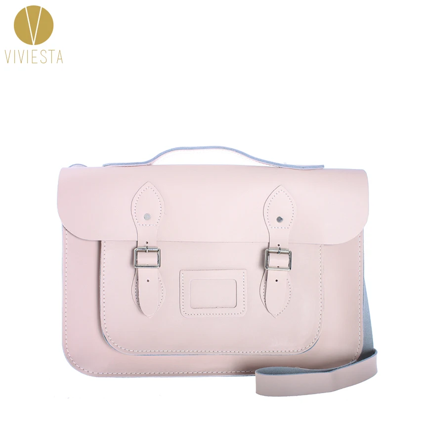 

15" PASTEL BRITISH REAL GENUINE LEATHER SATCHEL BAG - Women Vintage Candy Baby Color College School Large Messenger Bag Handbag