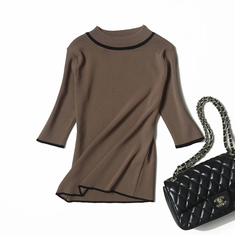 Veydu, Модный женский элегантный Шелковый свитер с круглым вырезом и рукавом «три четверти», тонкая трикотажная одежда, повседневная одежда для работы, вязаный свитер для офиса