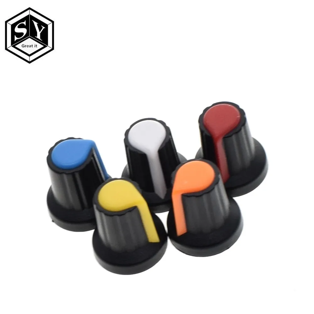 

25PCS WH148 potentiometer knob cap(copper core)15X17mm 6mm Shaft Hole AG2 Yellow Orange Blue White Red 5value*5PCS=25PCS