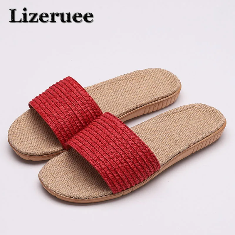 

Summer Flax Home Slippers 2019 Women Shoes Indoor Linen Slippers Lightweight Beach Footwear Unisex Couple Sandals Plus Size