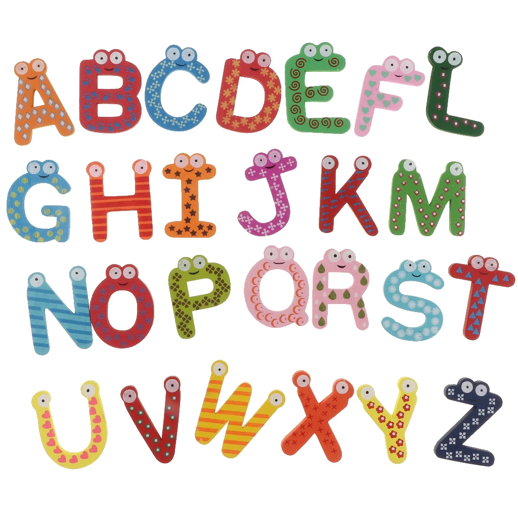 Wooden Cartoon Fridge Magnet 26 Letters Alphabet kid Baby Educational Toy