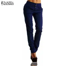 2019 Autumn ZANZEA Womens Long Pants High Waist Buttons Zipper Solid Trousers Casual Pockets Slim Pencil
